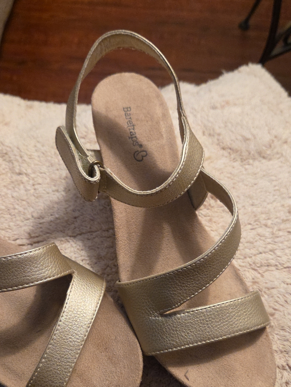 BareTraps Metallic Gold Cork Wedge Sandals - Picture 6 of 6